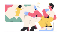 CSE-ESPOIR-CFDJ- illustration outch! - deux personnages qui regardent un film au cinéma - pablo-1074