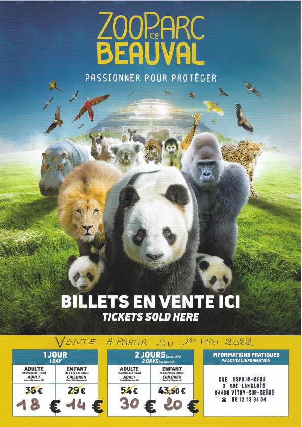 E-BILLET 2 Jours Consécutifs Adulte à partir de 11 ans ZOOPARC BEAUVAL